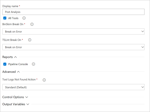 Configuración de la tarea de compilación de Post-Analysis