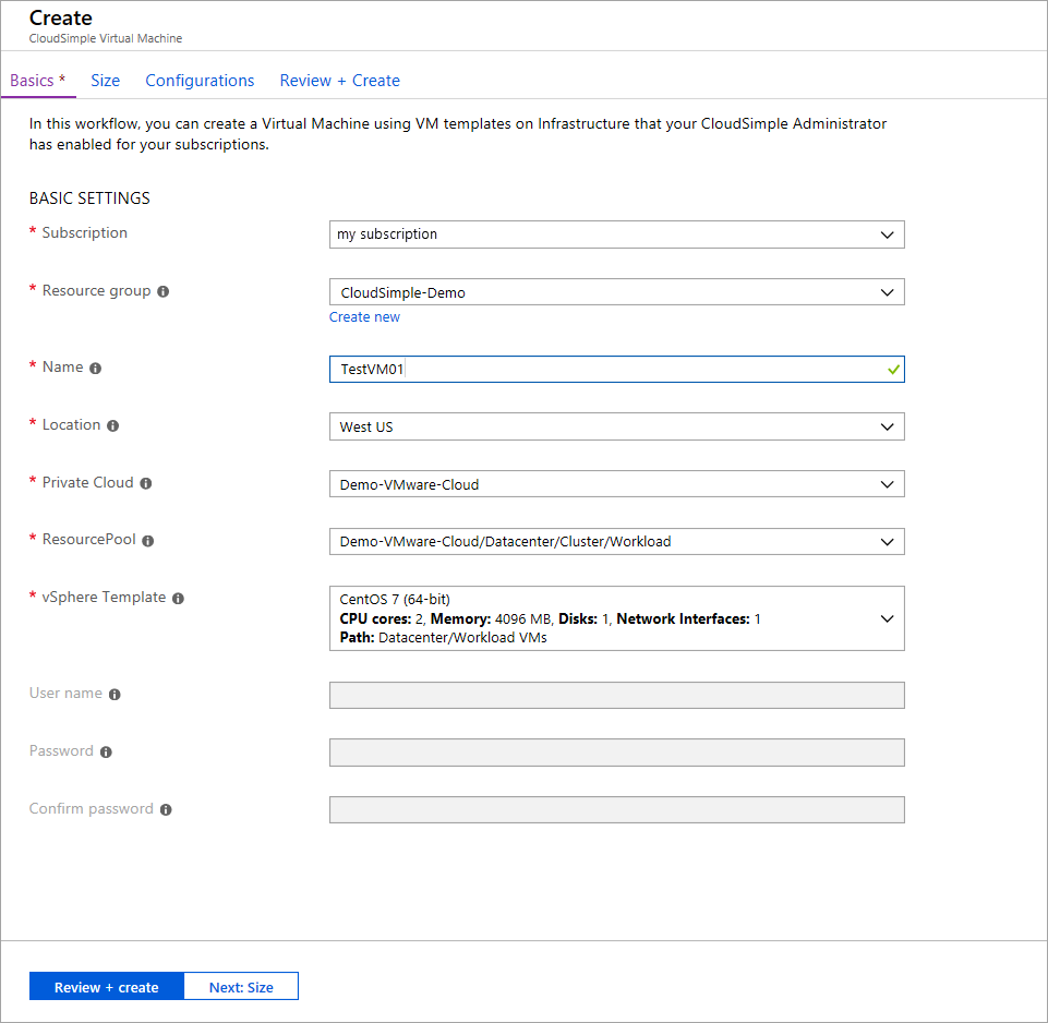 Creación de una máquina virtual de CloudSimple: Conceptos básicos