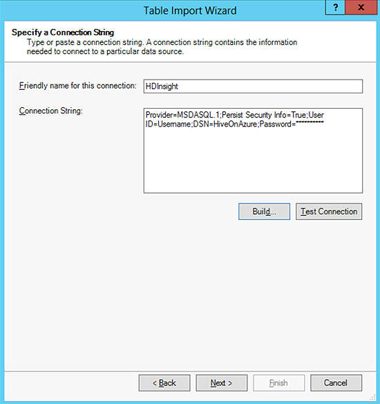 Figure 1 - Creating an ODBC connection to Hive on HDInsight