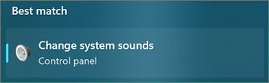 Screenshot of the 'Change system sounds' search results in Windows 11.