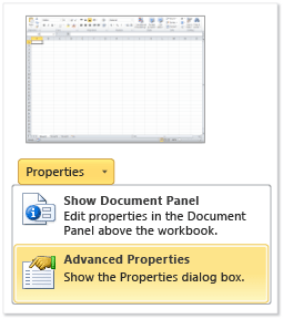 Advanced Properties in Excel.