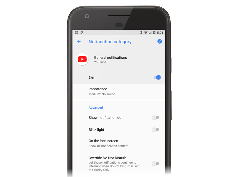 Pantalla de notificaciones generales para la aplicación de YouTube