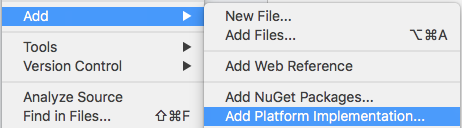 Add platform implementation menu