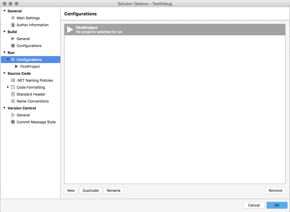 Solution Configuration in the Solution Options dialog