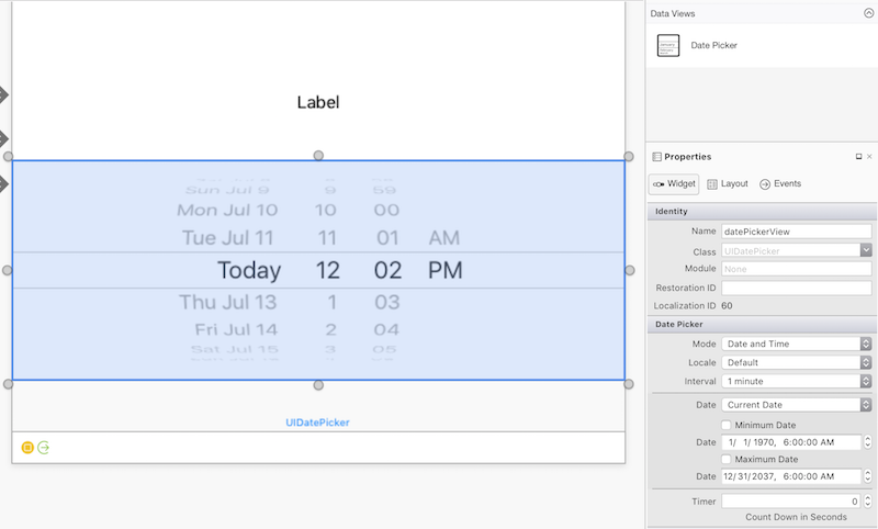 Arrastre un selector de fecha a la superficie de diseño