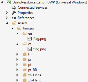 Imágenes localizadas en el proyecto de UWP