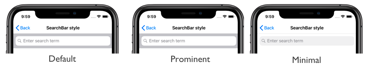 Captura de pantalla de estilos SearchBar en iOS