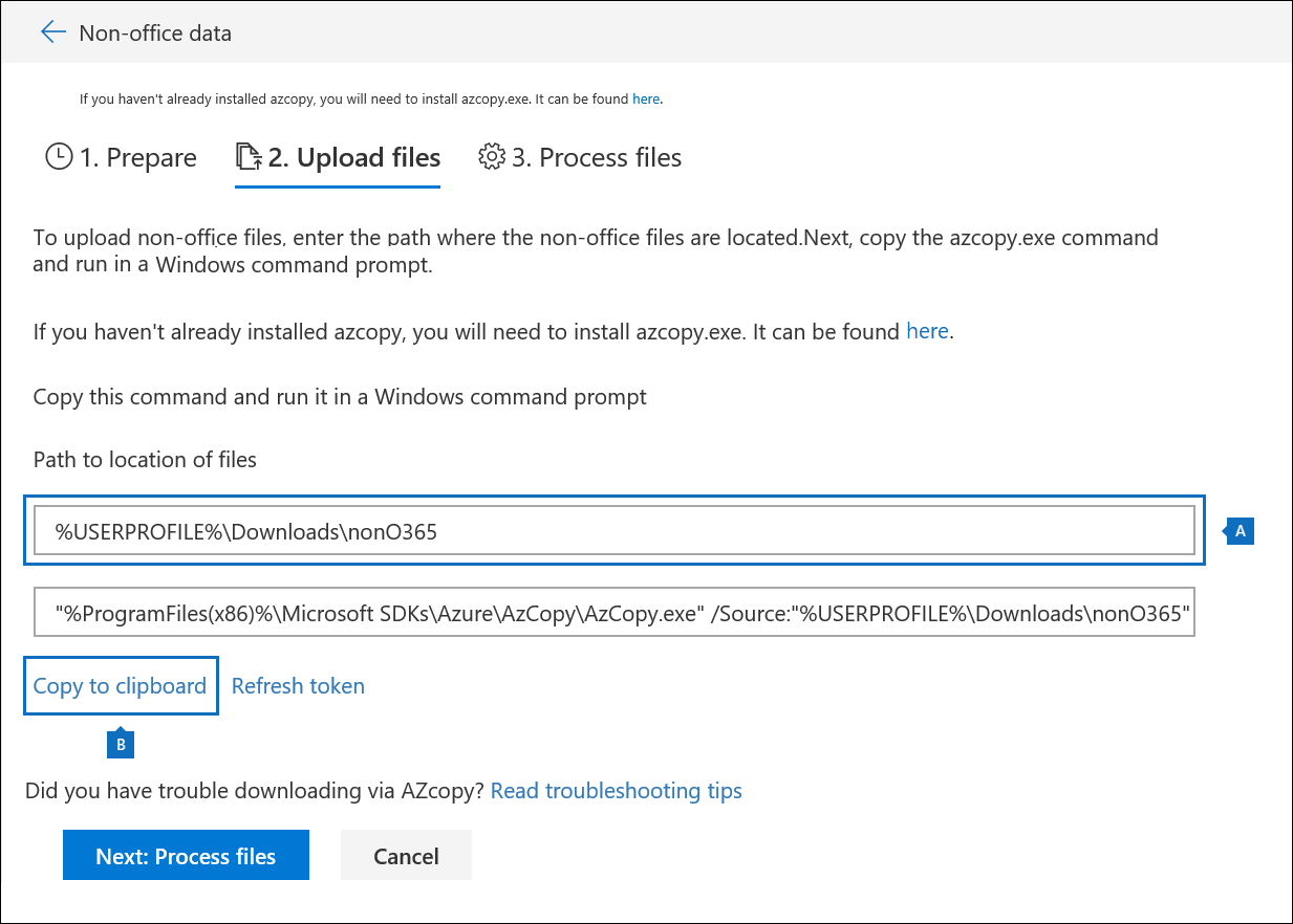 Importación que no es de Microsoft 365: carga de archivos.