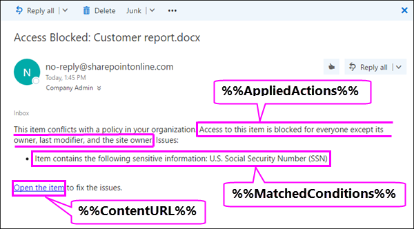 Mensaje de notificación que muestra dónde aparecen los tokens.