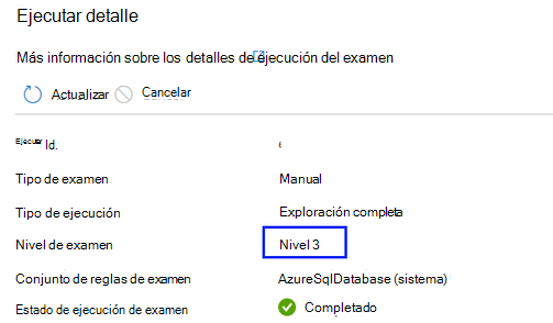 Captura de pantalla que muestra el nivel de examen real aplicado.