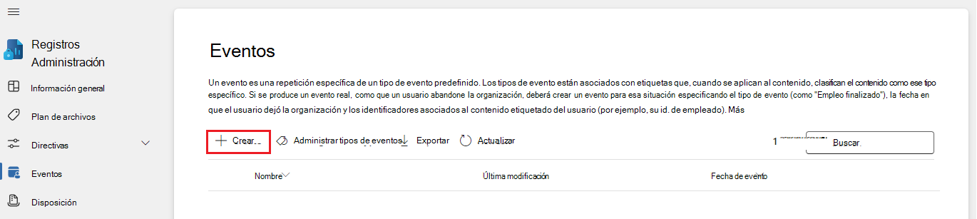 Crear un evento para desencadenar el inicio de la retención para las etiquetas de retención basadas en eventos.