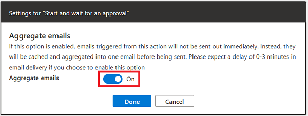 Captura de pantalla de la configuración de mensajes de correo electrónico agregados en una actividad de flujo de trabajo.