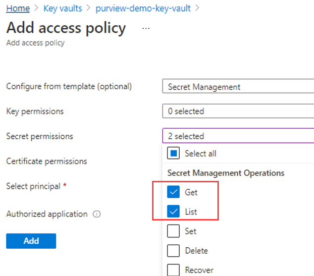 Captura de pantalla de una directiva de acceso para RDS en Microsoft Purview.