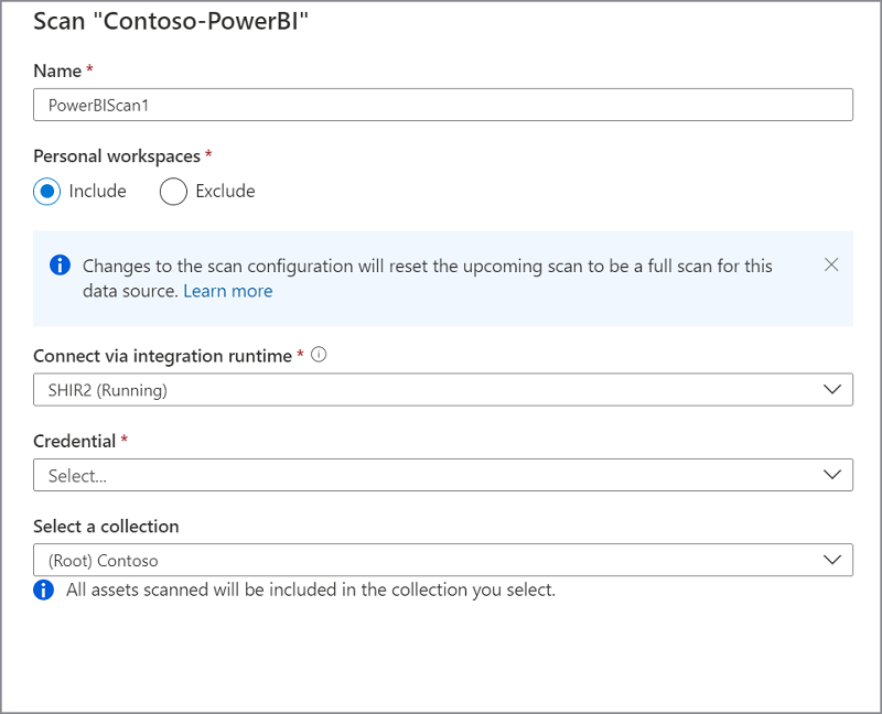 Imagen en la que se muestra la configuración del examen de Power BI mediante SHIR para el mismo inquilino.