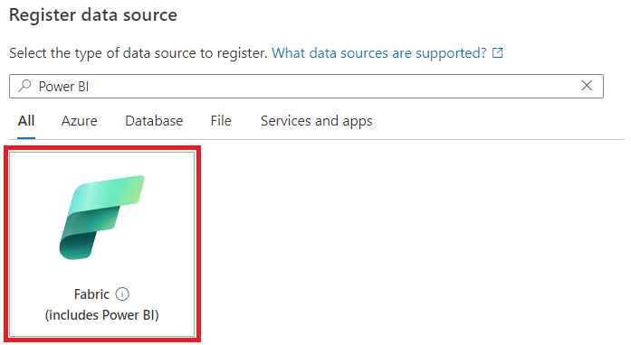 Imagen que muestra la lista de orígenes de datos disponibles para elegir, con el origen de Fabric resaltado.