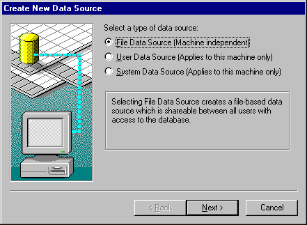 Cuadro de diálogo Crear nuevo origen de datos: seleccione el tipo