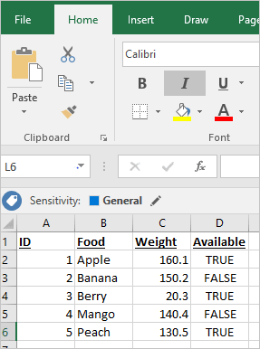 Captura de pantalla de Excel.