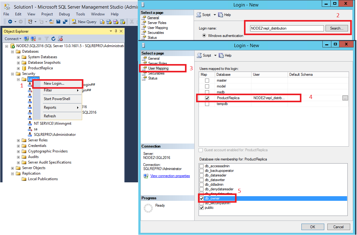 Selecciones para configurar el inicio de sesión en el suscriptor