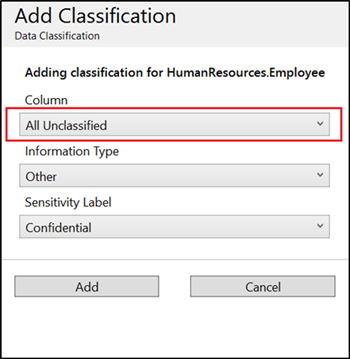 Captura de pantalla de la clasificación de datos de SSMS seleccionando todas las columnas sin clasificar