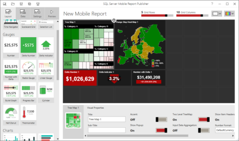 Captura de pantalla del informe móvil conectado a datos en el entorno local.