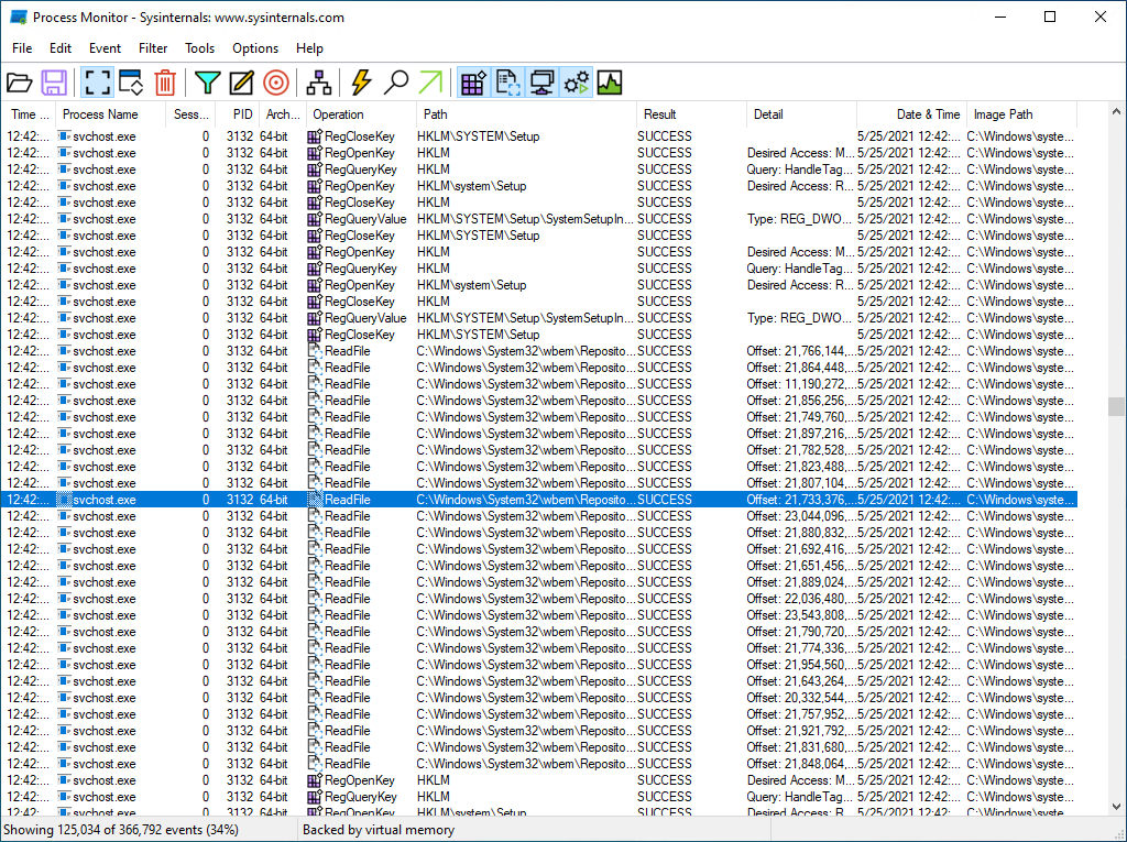 Captura de pantalla de Process Monitor