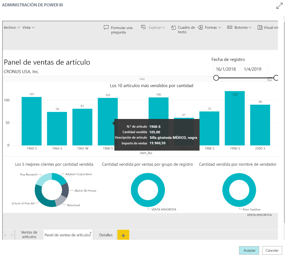 Captura de pantalla de la página de administración de Power BI.