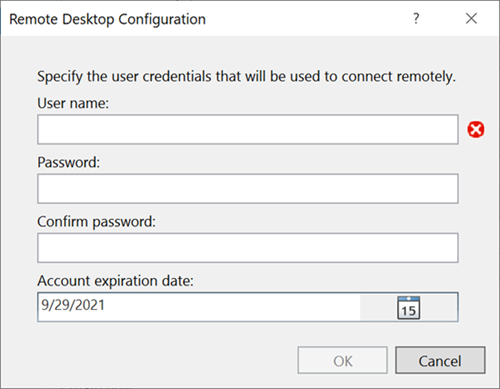 Captura de pantalla que muestra la configuración del escritorio remoto.