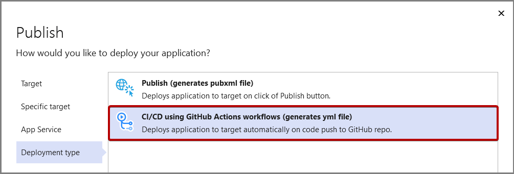 Screenshot showing CI/CD publish option.
