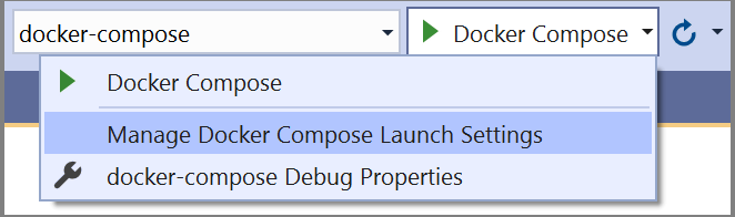 Captura de pantalla del elemento de menú Administrar la configuración de Compose de Depurar.