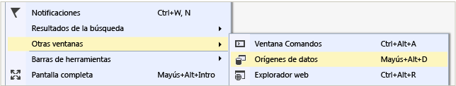 Ver orígenes de datos en Otras ventanas