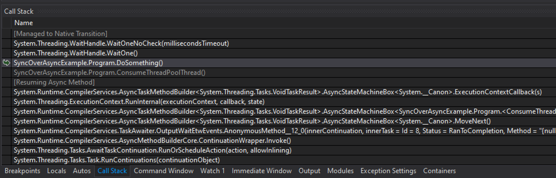 Diagnostics analyzers link to call stack