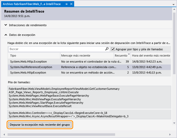 Start debugging from exception event