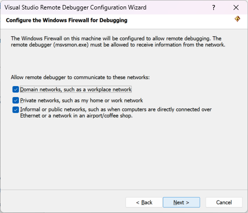 Captura de pantalla de la configuración del depurador remoto.