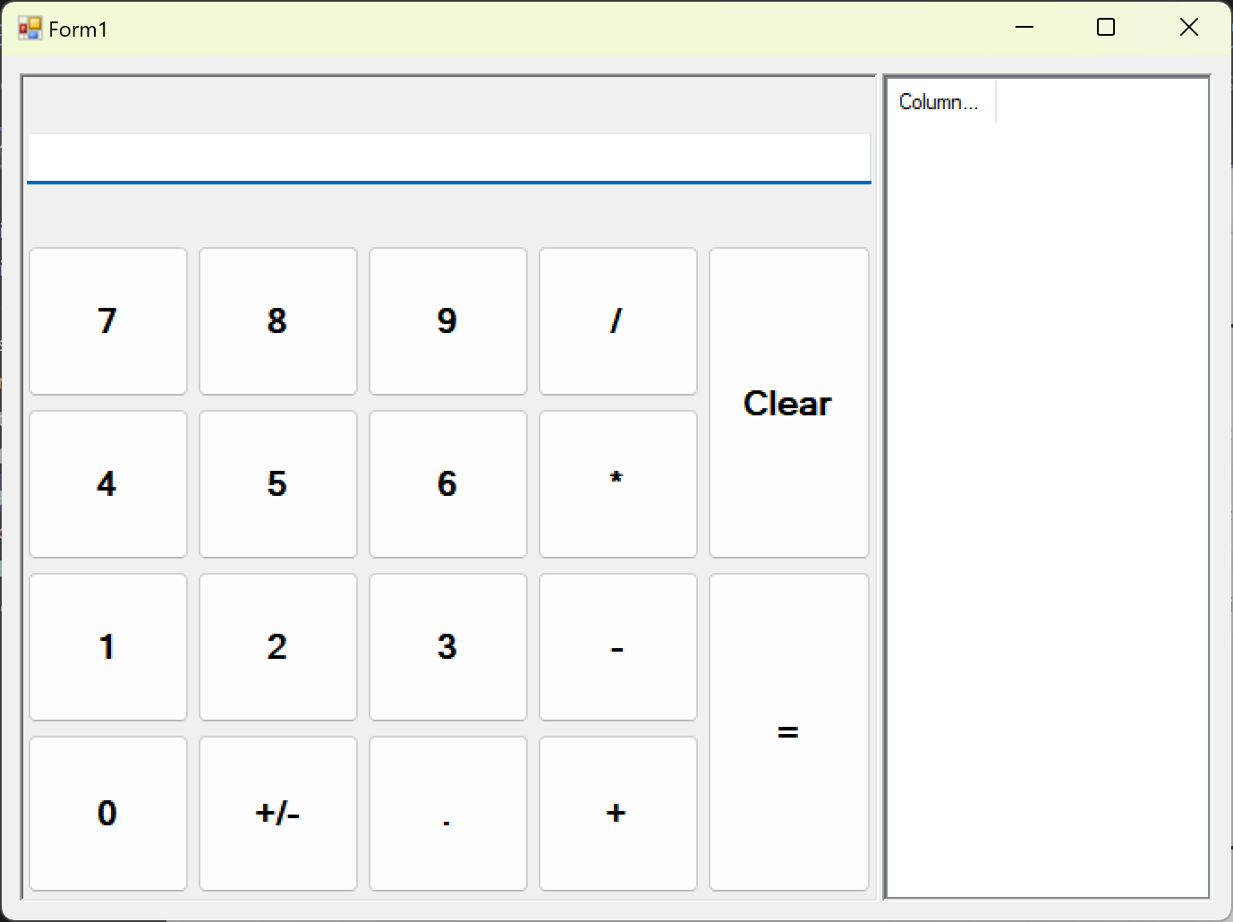 Captura de pantalla de la interfaz de usuario completada para el control de calculadora.