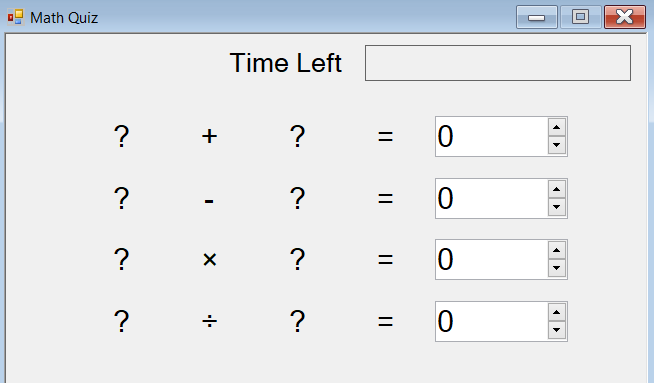 Captura de pantalla que muestra una prueba matemática con cuatro filas de problemas, con etiquetas y controles con teclas de dirección visibles.