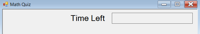 Captura de pantalla que muestra la etiqueta Time Left y la etiqueta de tiempo restante. Los controles se alinean unos junto a otros en la esquina superior derecha del formulario.