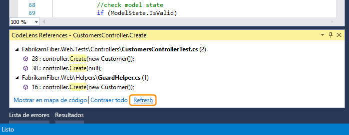 Botón de actualización de referencias de CodeLens