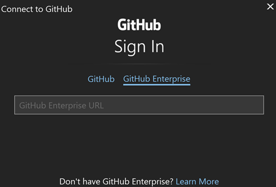 Captura de pantalla que muestra el inicio de sesión con GitHub Enterprise.