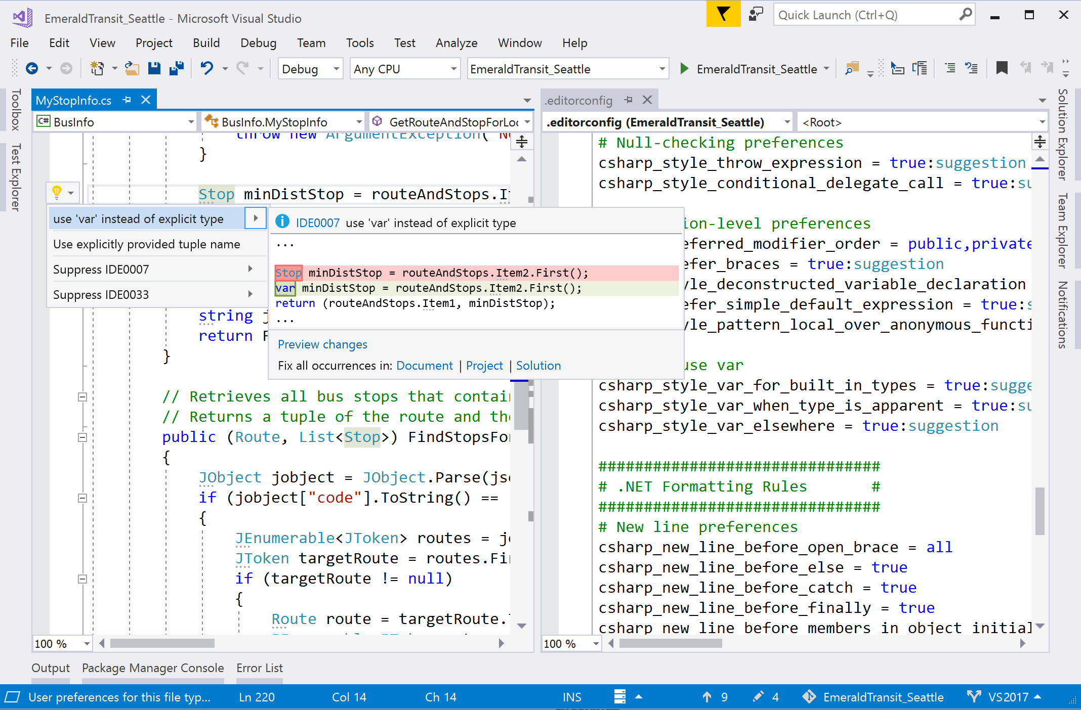 Cumplimiento con el estilo de código en Visual Studio