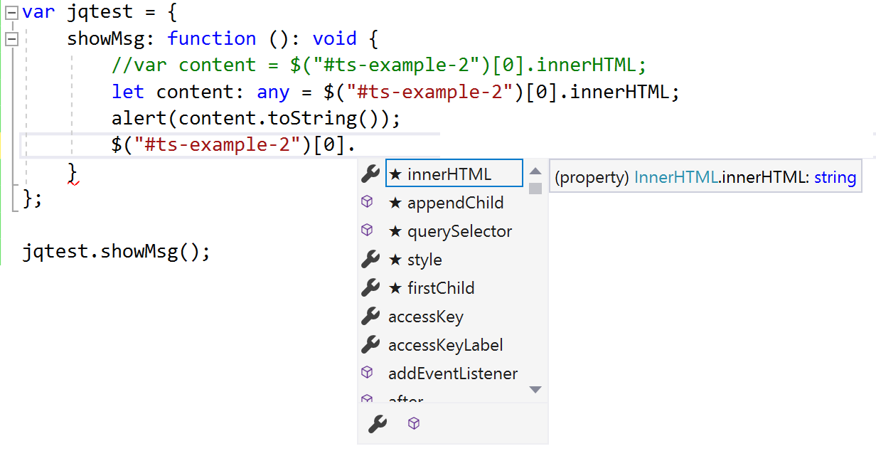 Captura de pantalla que muestra los resultados de IntelliSense para el ejemplo de consulta J.