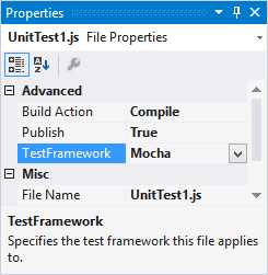 Captura de pantalla de la elección de Test Framework.