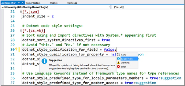 Configurar las preferencias de estilo de código y cumplimiento desde EditorConfig