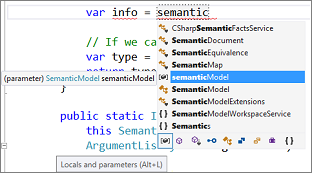 Filtrado de finalización de IntelliSense