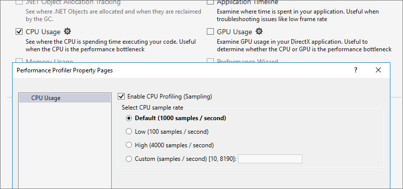 Página de configuración de la herramienta Uso de CPU