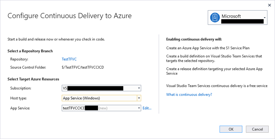 Configuración de la entrega continua para proyectos en un proyecto de VSTS TFVC