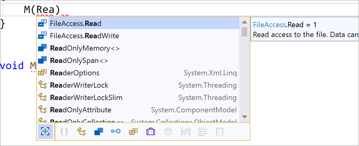 Finalización de IntelliSense para los valores de enumeración