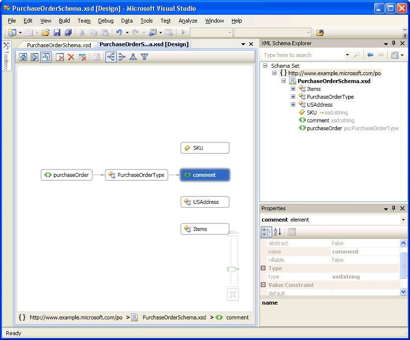 Vista Gráfico del Diseñador de esquemas XML