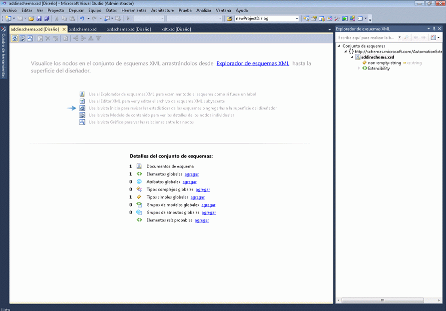 XML Schema Designer Start View