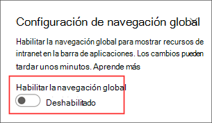 Recorte de pantalla de dónde habilitar la opción de navegación global en el panel de configuración.