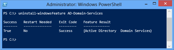 Ejemplo de Uninstall-WindowsFeature de PowerShell